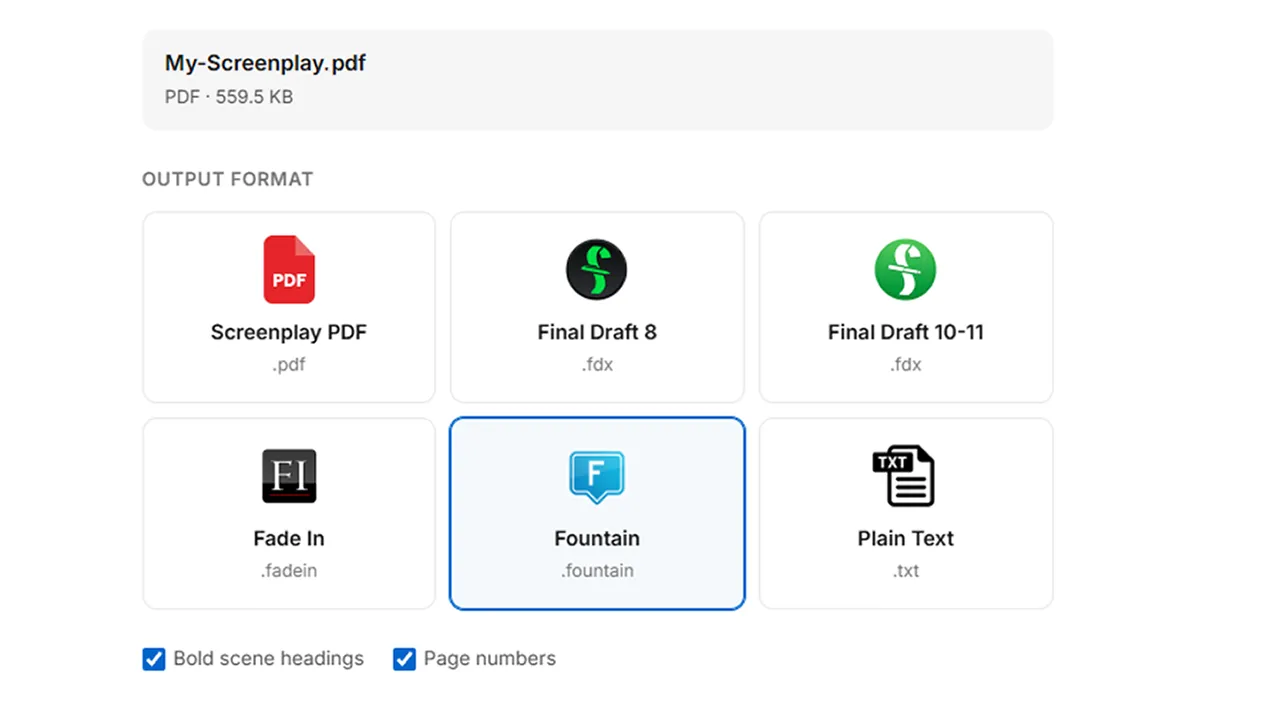 Screenplay format converter