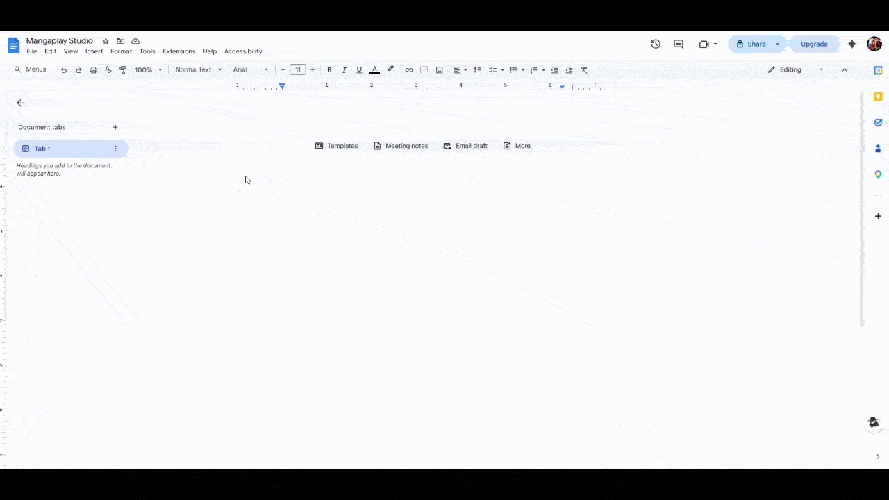 Mangaplay Studio writing and storyboarding in Google Docs